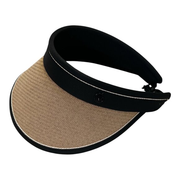 Women’s Wide Brim Straw Sun Visor Hat Black Trim Adjustable Golf Tennis Beach - Picture 2 of 7